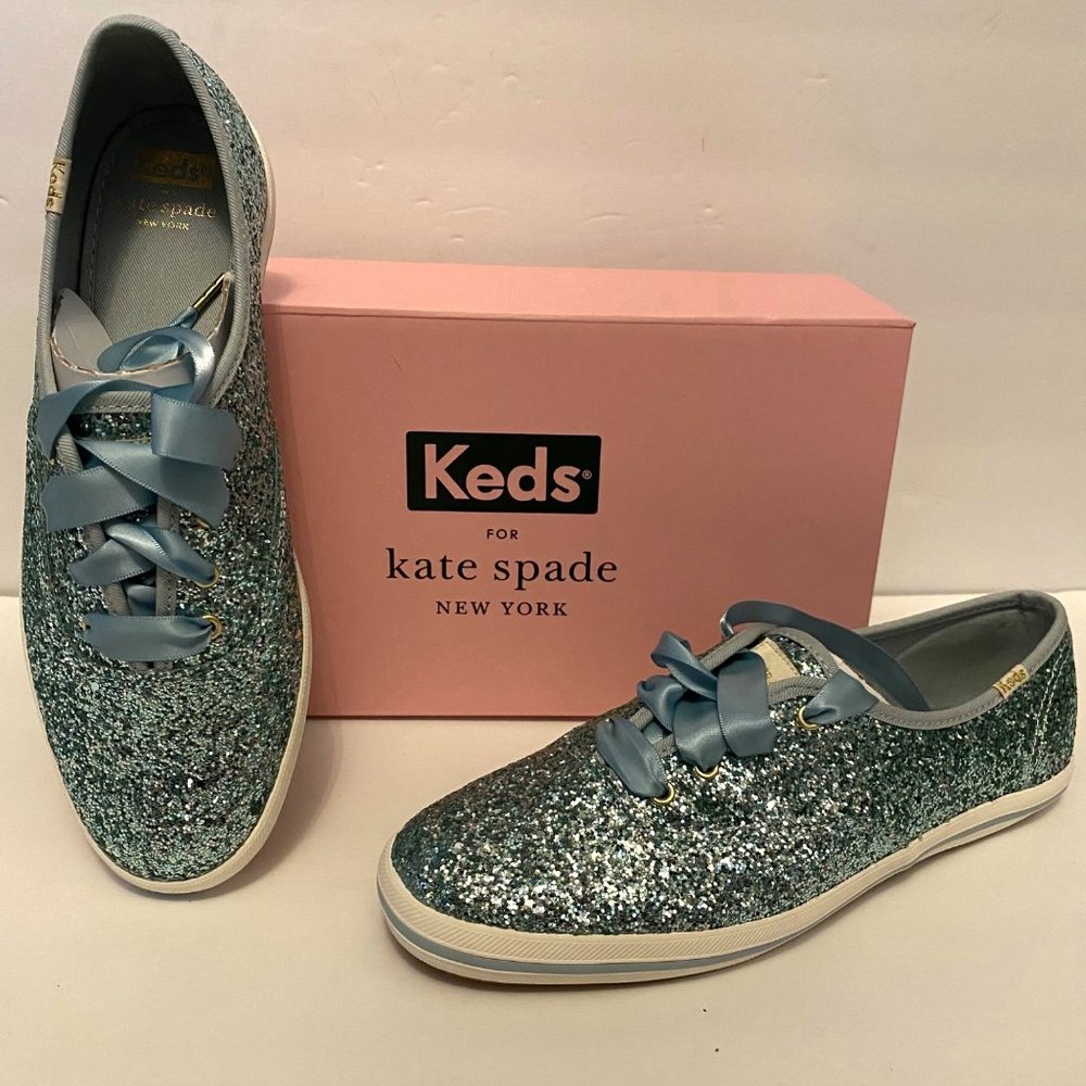 Keds x Kate Spade Champion Glitter Blue Statement Fashion Sneakers Womens 8M